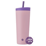 Full view of the BlenderBottle 2-in-1 Shaker Tumbler in light purple, featuring a darker plum lid and straw, and a plum BlenderBall for smooth mixing. | Color#Velvet Blush