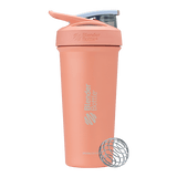 Sleek peach shaker bottle with lockable lid and BlenderBall for smooth blends, featuring an insulated, easy-grip design and advanced blending technology. | Color#Sherbet